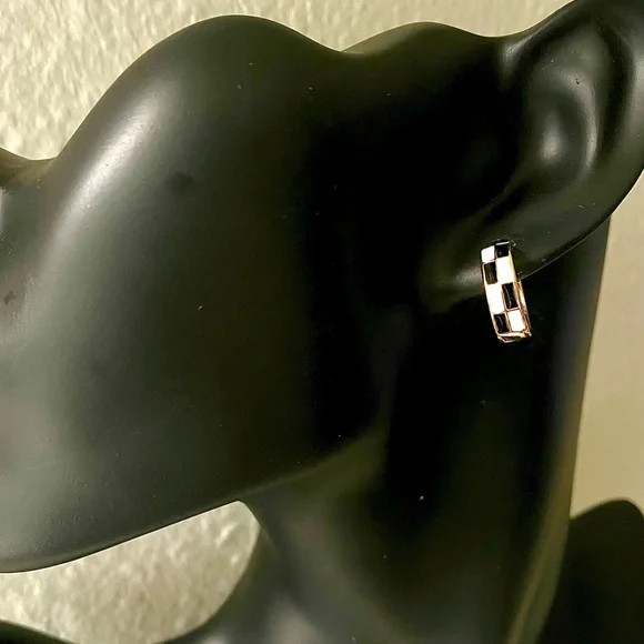 ✨ Checkered Huggie Hoop Earrings - Picture 2 of 8